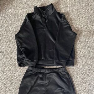 Black Button-Up Sweatshirt and Pants “Sweatsuit/Pajama” set